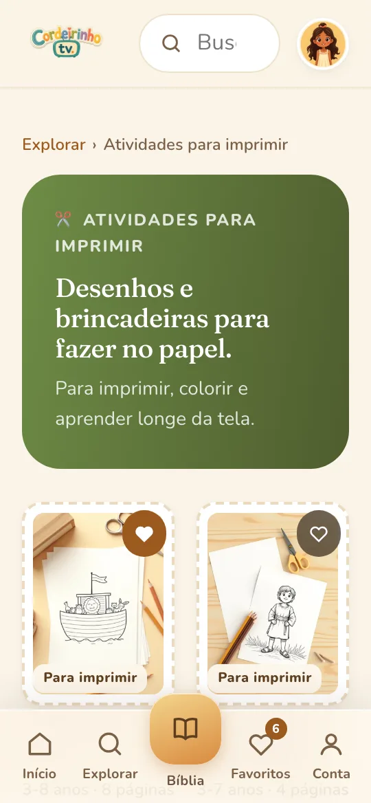 Tela de atividades para imprimir, com os kits disponíveis