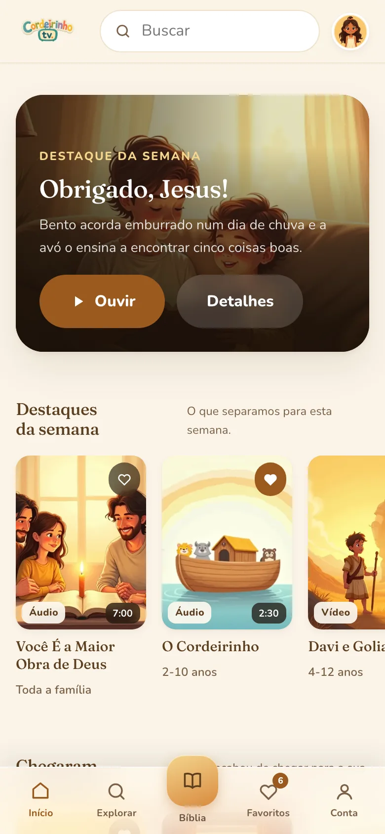 Navegando pela plataforma: destaque da semana e prateleiras de conteúdo