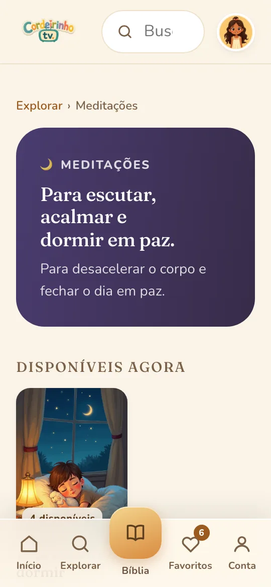 Tela de meditações para dormir